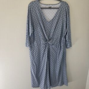 Land's End Blue and Green Floral Medallion Print Long Sleeve Jersey Dress